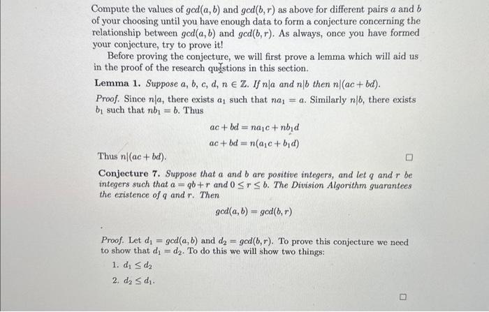 Solved Compute The Values Of Gcd(a,b) And Gcd(b,r) As Above | Chegg.com