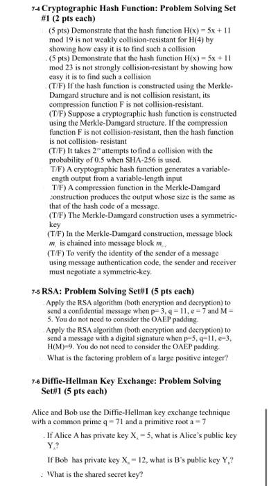 Solved 74Cryptographic Hash Function: Problem Solving Set #1 | Chegg.com