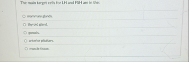 Solved The main target cells for LH and FSH are in | Chegg.com