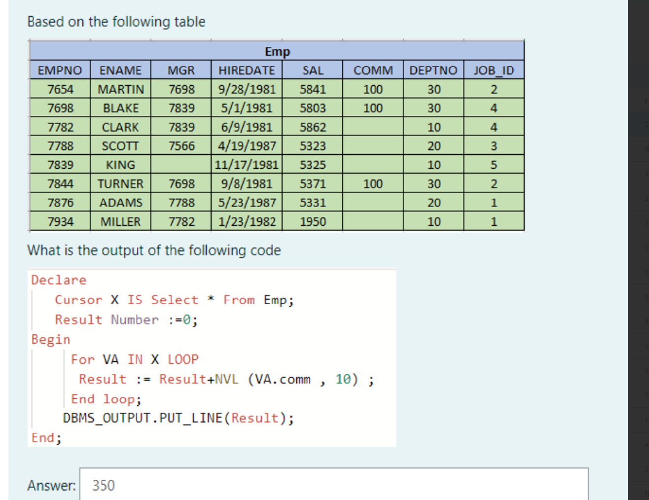 Solved Based on the following tableWhat is the output of the | Chegg.com