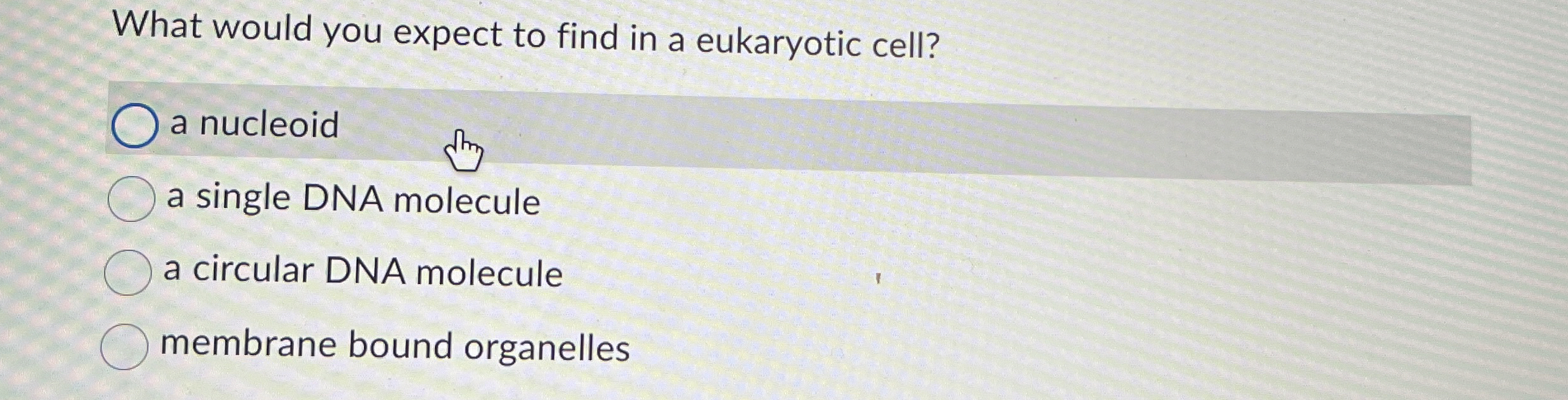 Solved What would you expect to find in a eukaryotic cell?a | Chegg.com