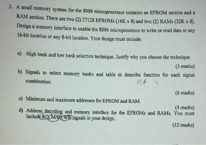 3. A small memory system for the 8086 microprocessor | Chegg.com