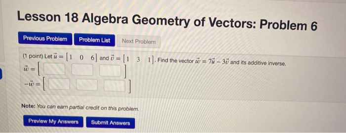 Week 18 Problem Set Geometry Solved Lesson 18 Algebra Geometry of Vectors: Problem 1 | Chegg.com
