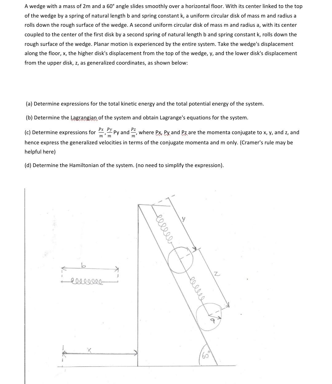 Solved A wedge with a mass of 2m and a 60° angle slides | Chegg.com