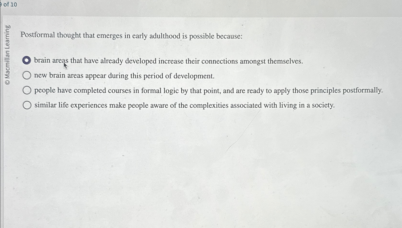 Solved of 10Postformal thought that emerges in early | Chegg.com
