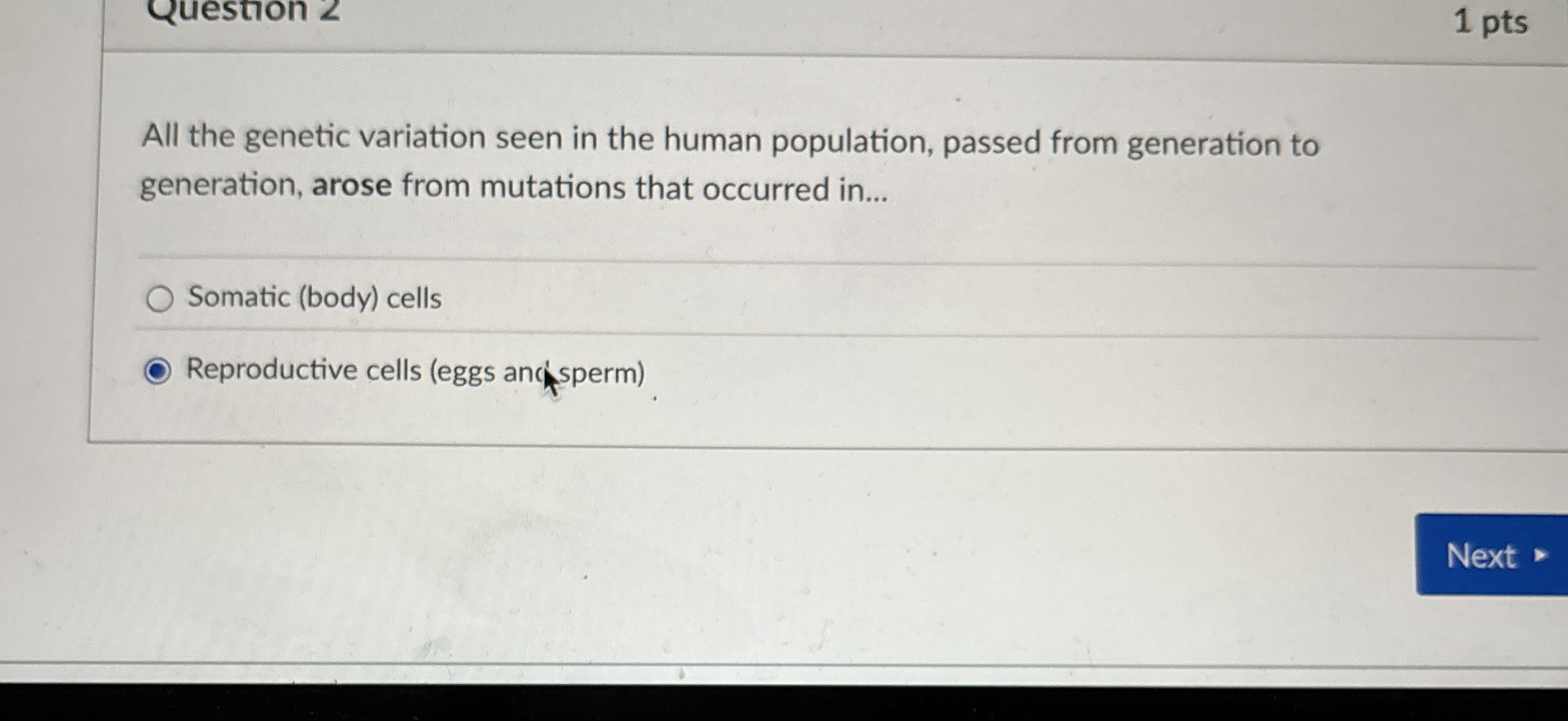 Solved 1 ﻿ptsAll the genetic variation seen in the human | Chegg.com