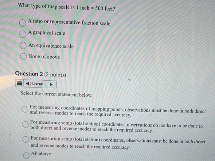 Solved What type of map scale is 1 inch =500 feet? A ratio | Chegg.com