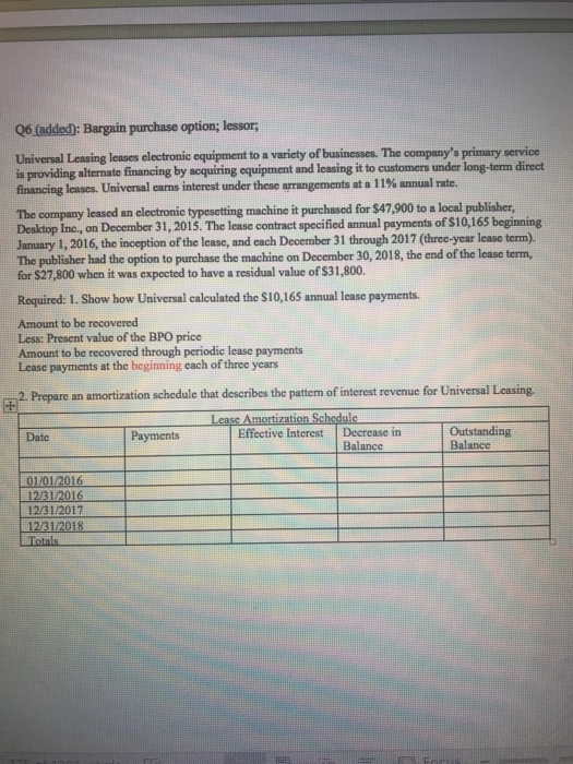 Solved Q6 (added) Bargain purchase option; lessor;