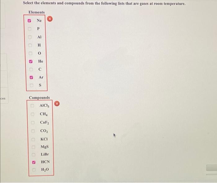 Solved Select the elements and compounds from the following | Chegg.com