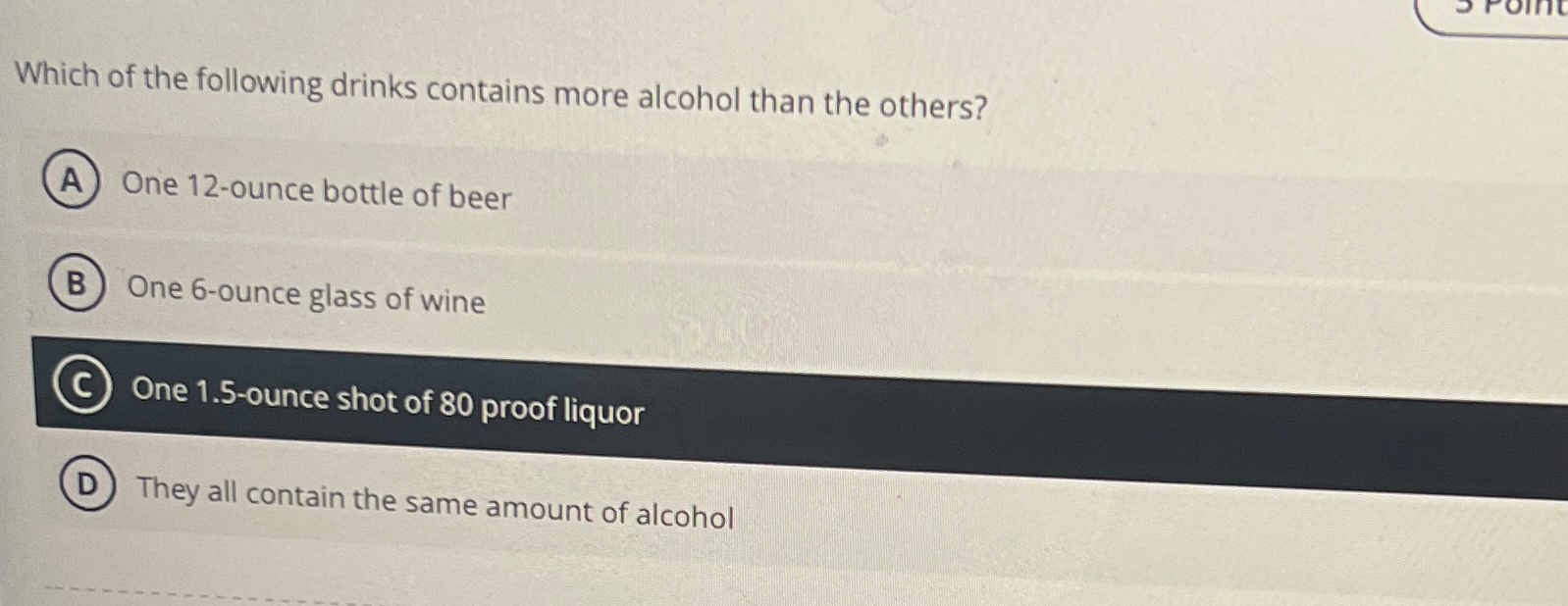 Solved Which of the following drinks contains more alcohol