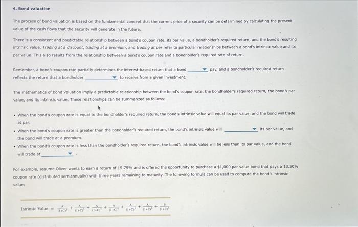 Solved The process of bond valuation is based on the | Chegg.com