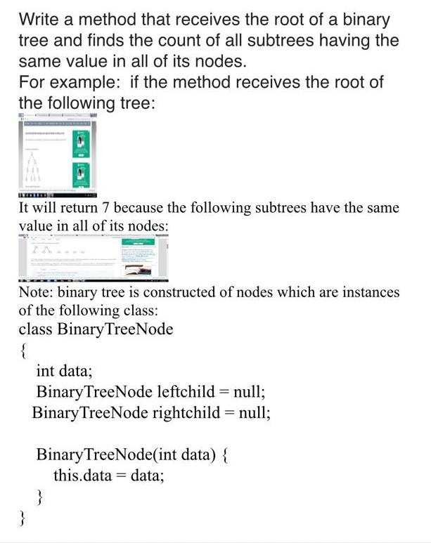 Solved Write a method that receives the root of a binary | Chegg.com