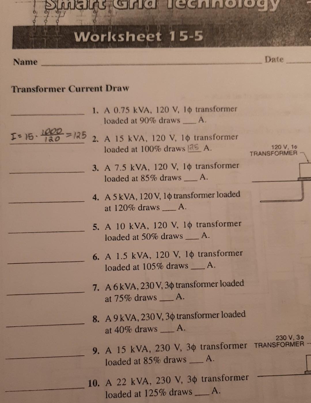 Solved Smart Gri Worksheet 15-5 Name Date Transformer | Chegg.com