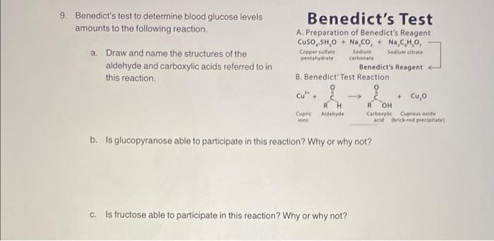 Solved 9. Benedict's Test To Determine Blood Glucose Levels | Chegg.com