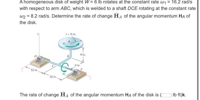 Solved A homogeneous disk of weight W=6lb rotates at the | Chegg.com