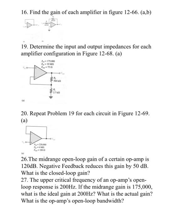 Solved 16. Find the gain of each amplifier in figure 1266.