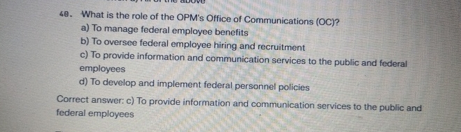 Opm Faqs Solved What is the role of the OPM's Office of | Chegg.com