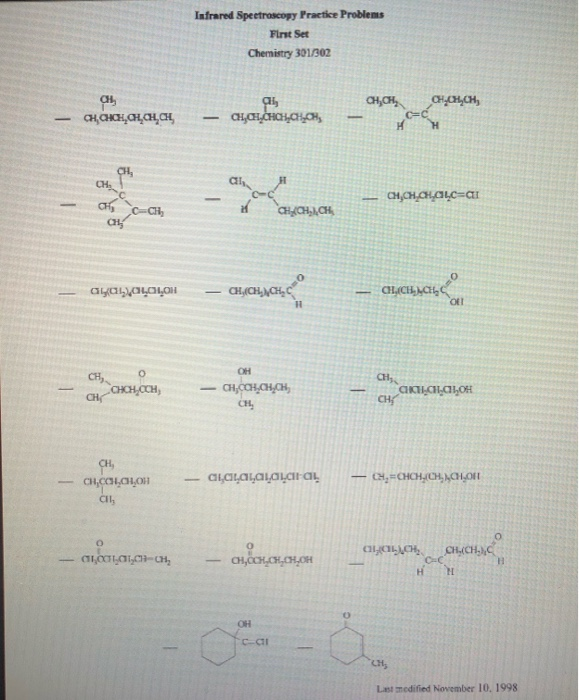 Infrared Spectroscopy Practice Problems First Set