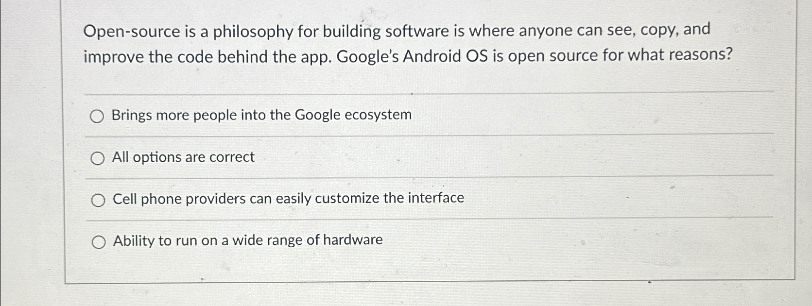 Solved Open-source is a philosophy for building software is | Chegg.com