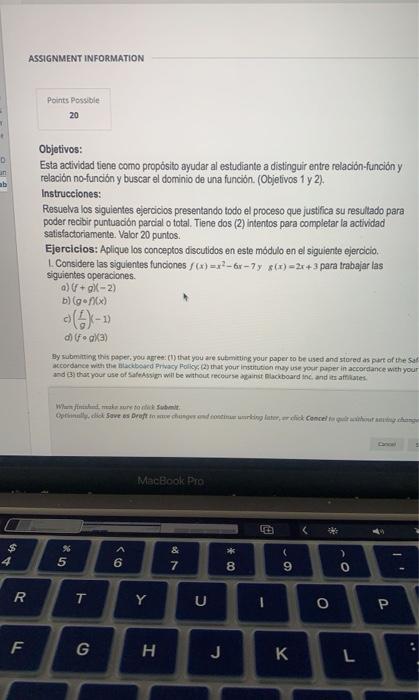 $ ASSIGNMENT INFORMATION Points Possible 20 Objetivos: Esta actividad tiene como propósito ayudar al estudiante a distinguir