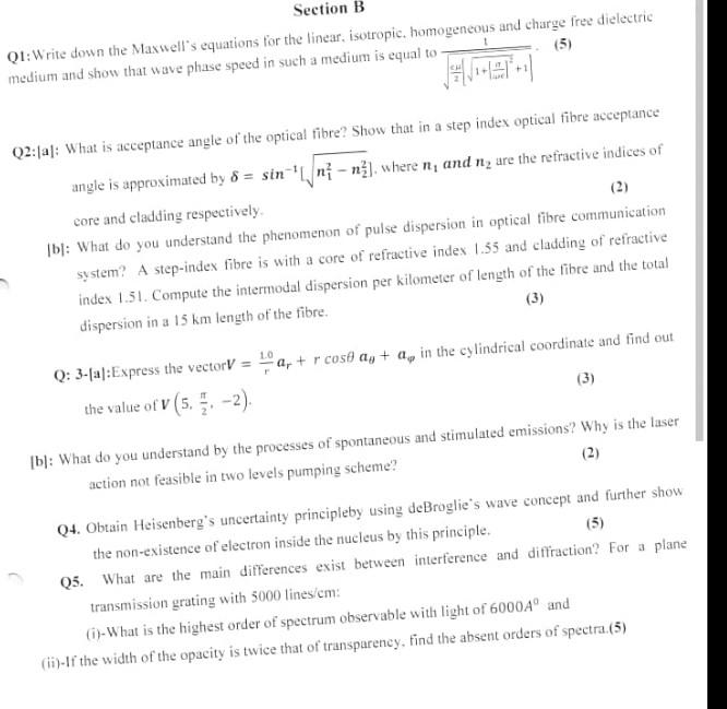 Solved Section B Q1: Write Down The Maxwell's Equations For | Chegg.com