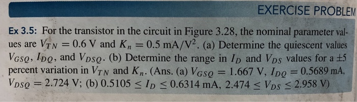 Solved EXERCISE PROBLEM Ex 3.5: For the transistor in the | Chegg.com