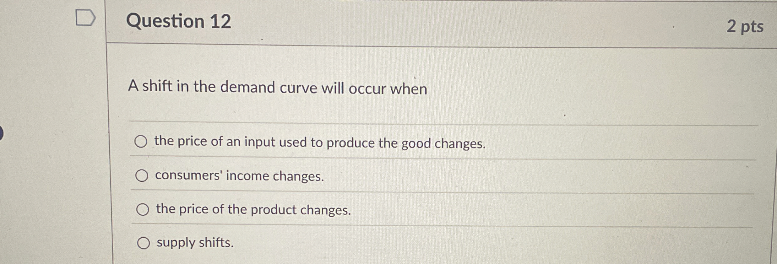 Solved Question 12A shift in the demand curve will occur | Chegg.com