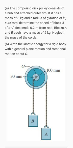 Solved (a) The compound disk pulley consists of a hub and | Chegg.com