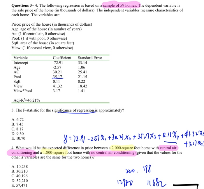 Solved Questions 3-4: The following regression is based on a | Chegg.com