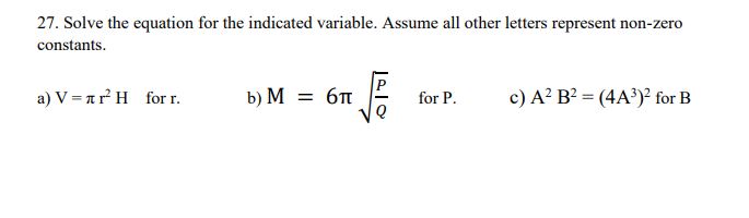 Solved solve for b a^2b^2=(4a^3)^2 | Chegg.com