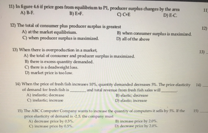 Solved 11 In Figure 4 6 If Price Goes From Equilibrium To Chegg