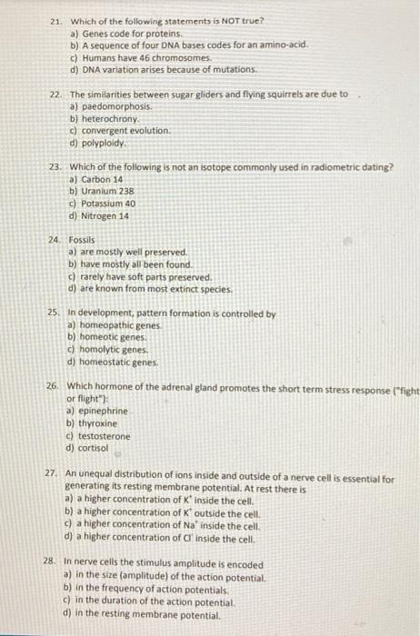 Solved 21. Which Of The Following Statements Is Not True? A) | Chegg.com