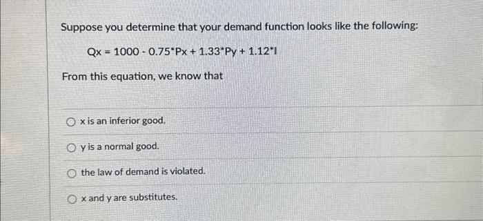 Solved Suppose you determine that your demand function looks | Chegg.com