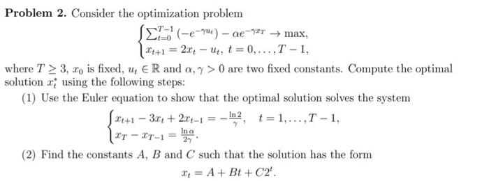 Solved Problem 2. Consider the optimization problem - | Chegg.com