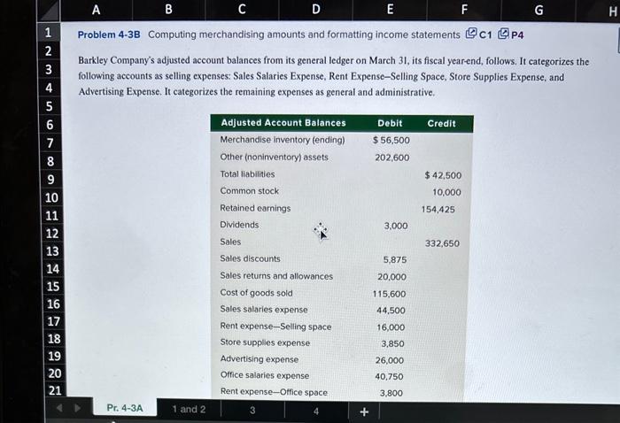 Solved Problem 4-3B Computing merchandising amounts and | Chegg.com