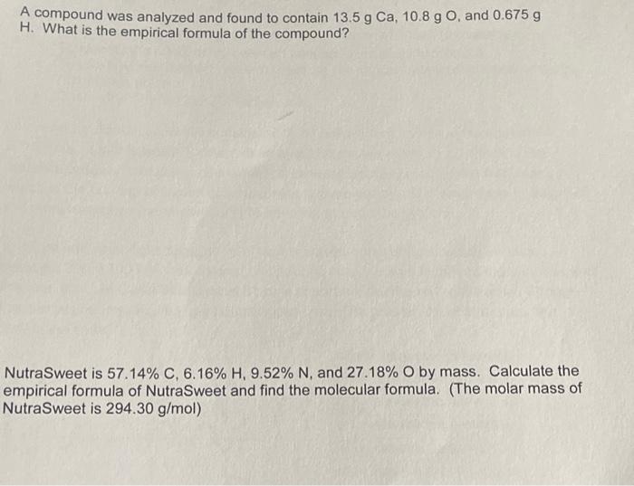 Solved A compound was analyzed and found to contain 13.5 | Chegg.com