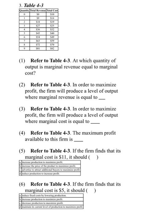 Solved 3. Table 4-3 (1) Refer to Table 4-3. At which | Chegg.com