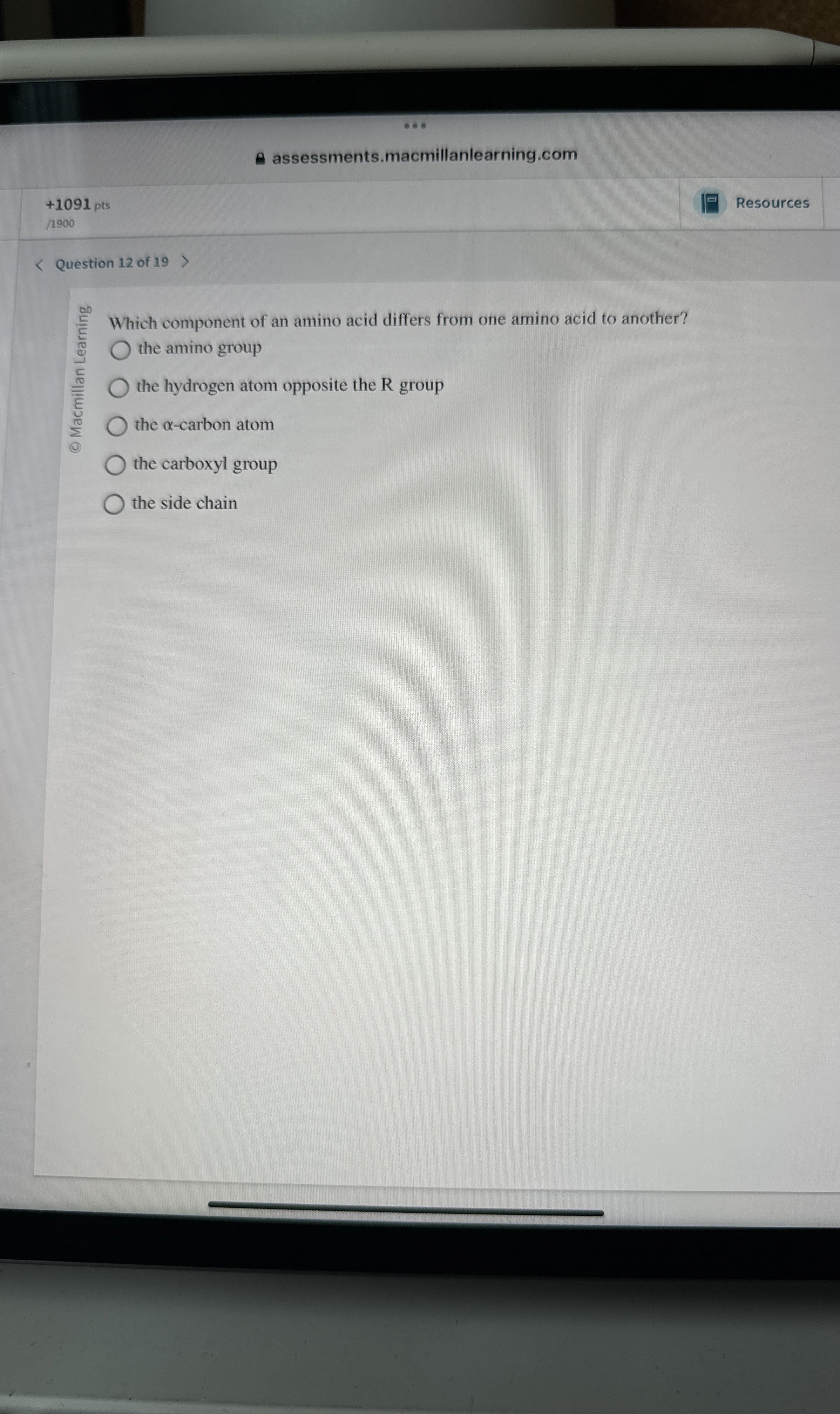 Solved Question 12 ﻿of 19Which component of an amino acid