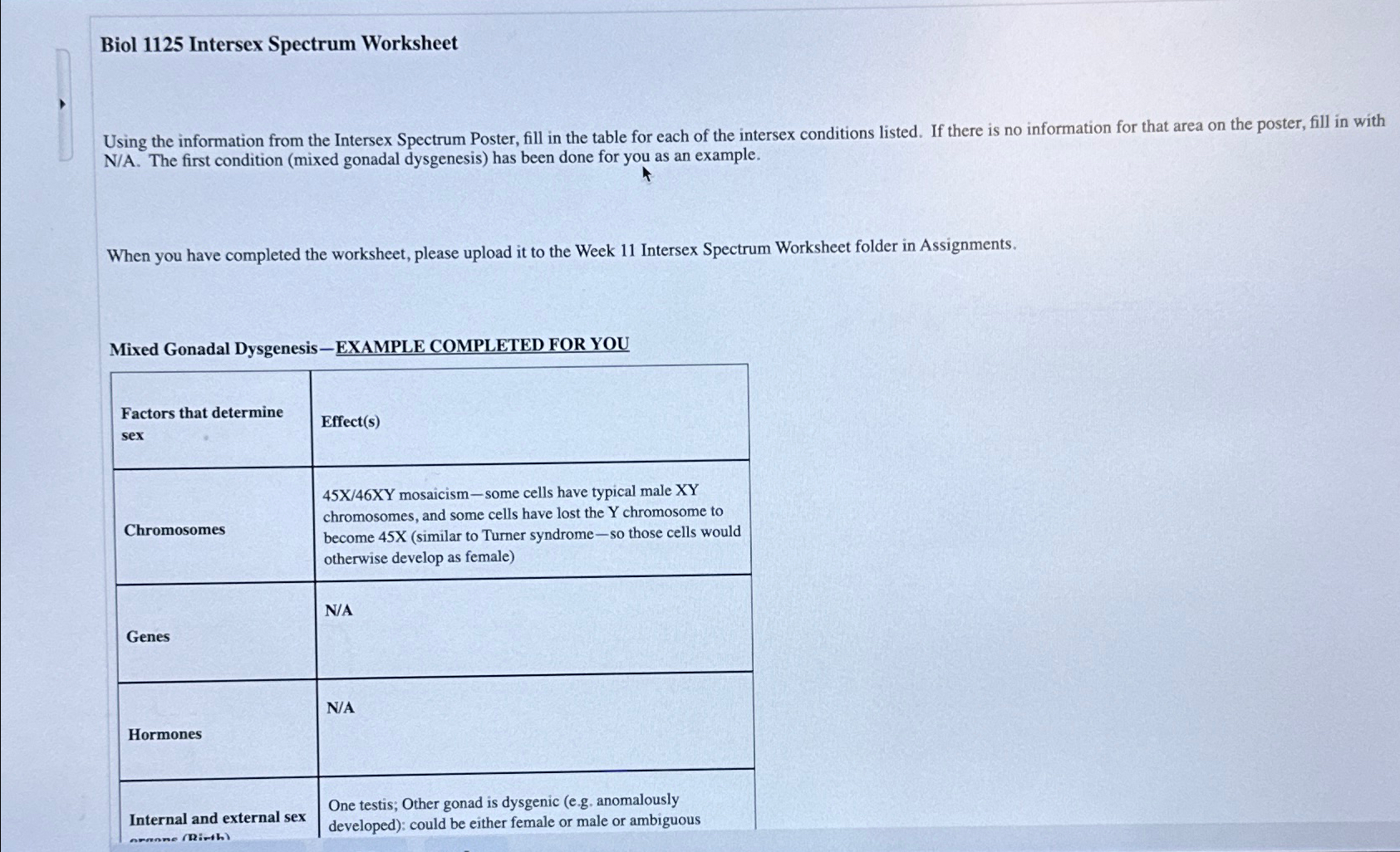 Solved Biol 1125 ﻿Intersex Spectrum WorksheetUsing The | Chegg.com