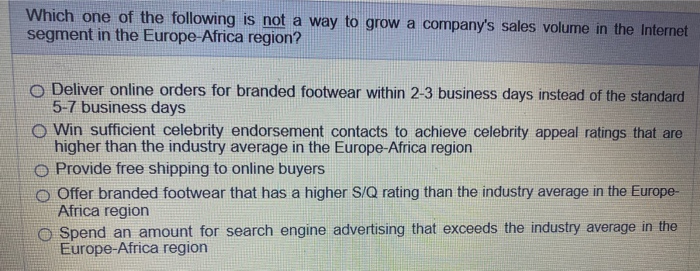 Which one of the following is not a way to grow a companys sales volume in the internet segment in the europe-africa region?