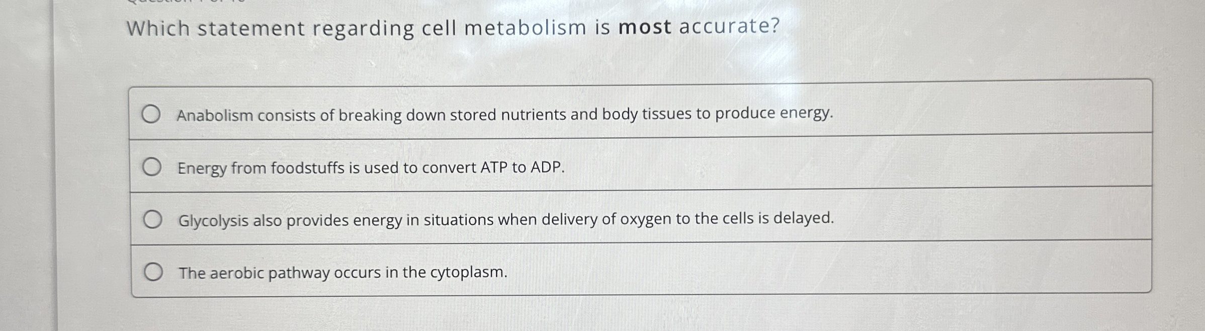 Solved Which statement regarding cell metabolism is most | Chegg.com