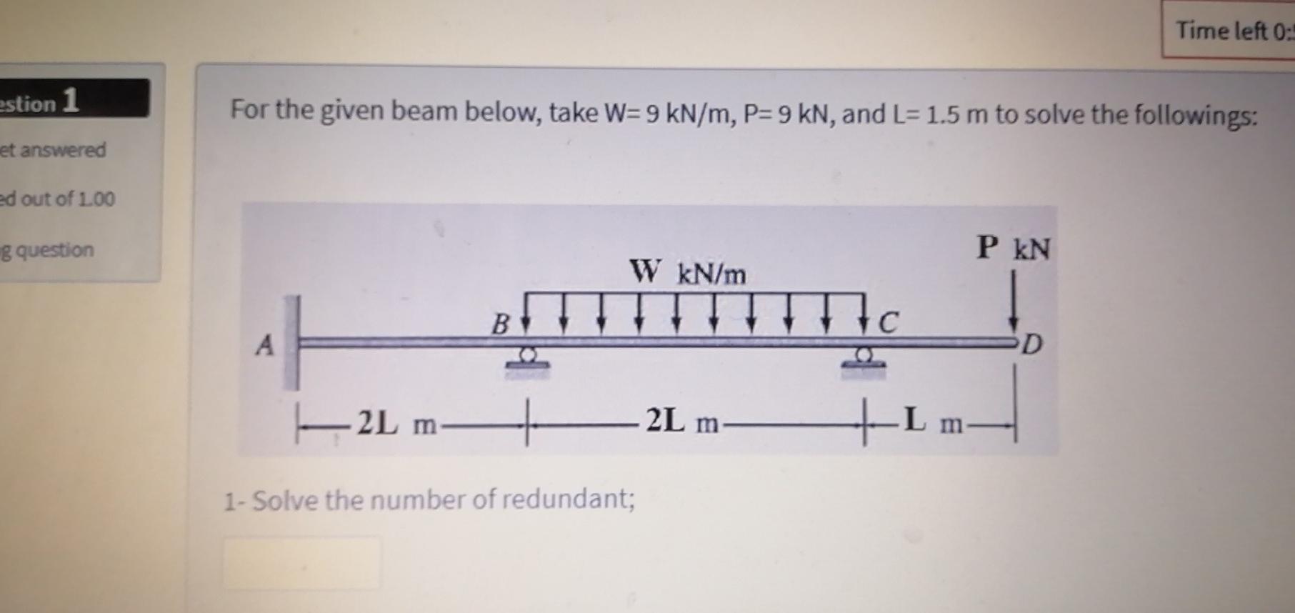 Solved Time left 0: estion 1 For the given beam below, take | Chegg.com