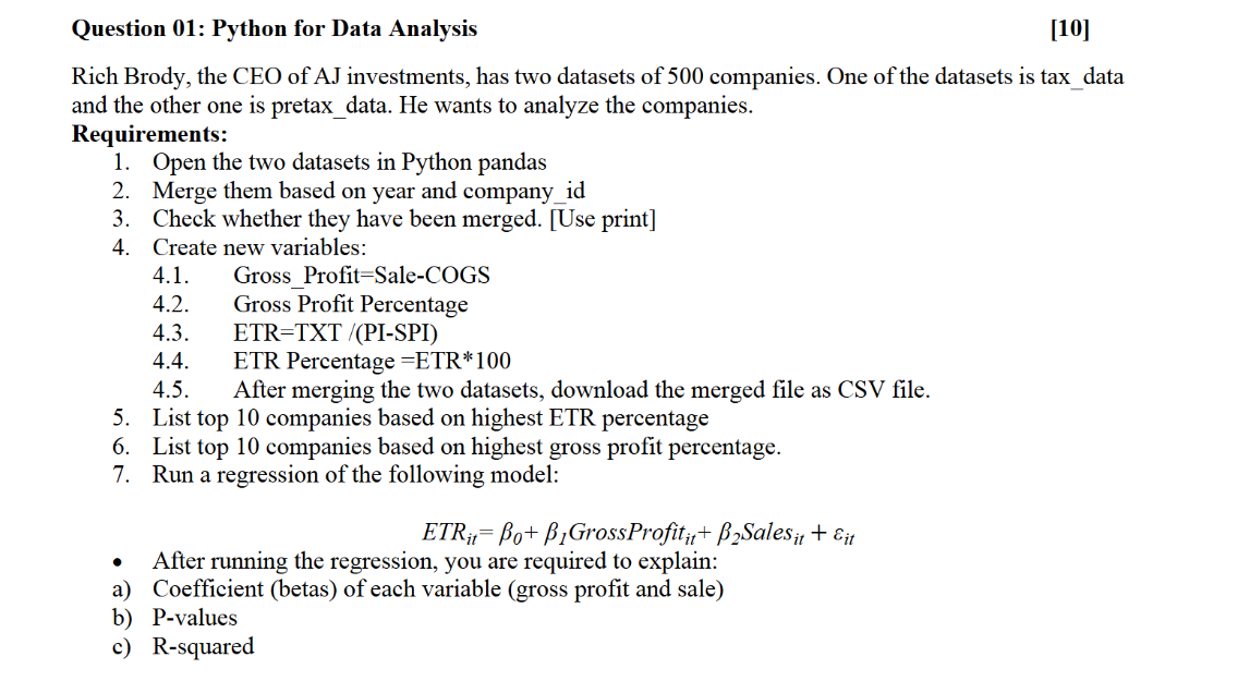 Solved Question 01: Python for Data AnalysisRich Brody, the | Chegg.com