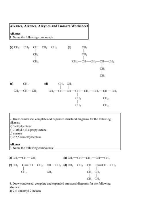 Solved Alkanes Alkenes Alkynes And Isomers Worksheet