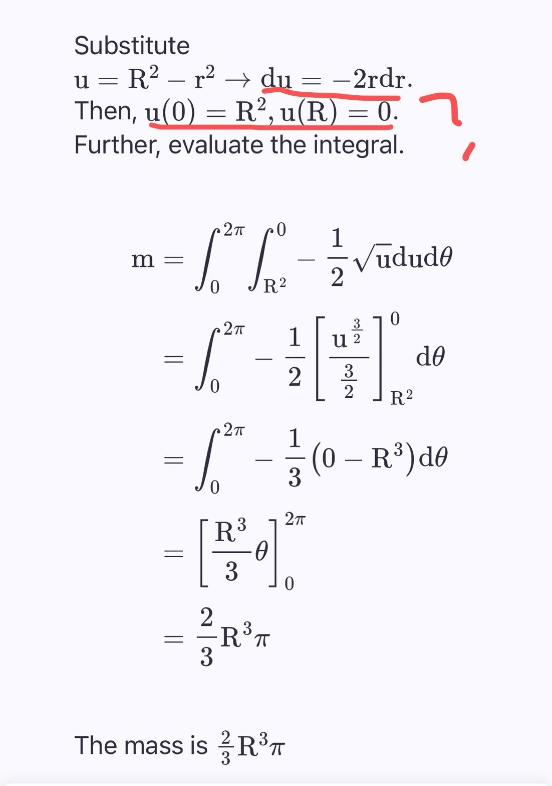 Solved Substituteu=R2-r2→du=-2rdr.Then, | Chegg.com
