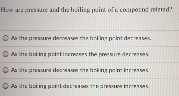 Solved How are pressure and the boiling point of a compound | Chegg.com