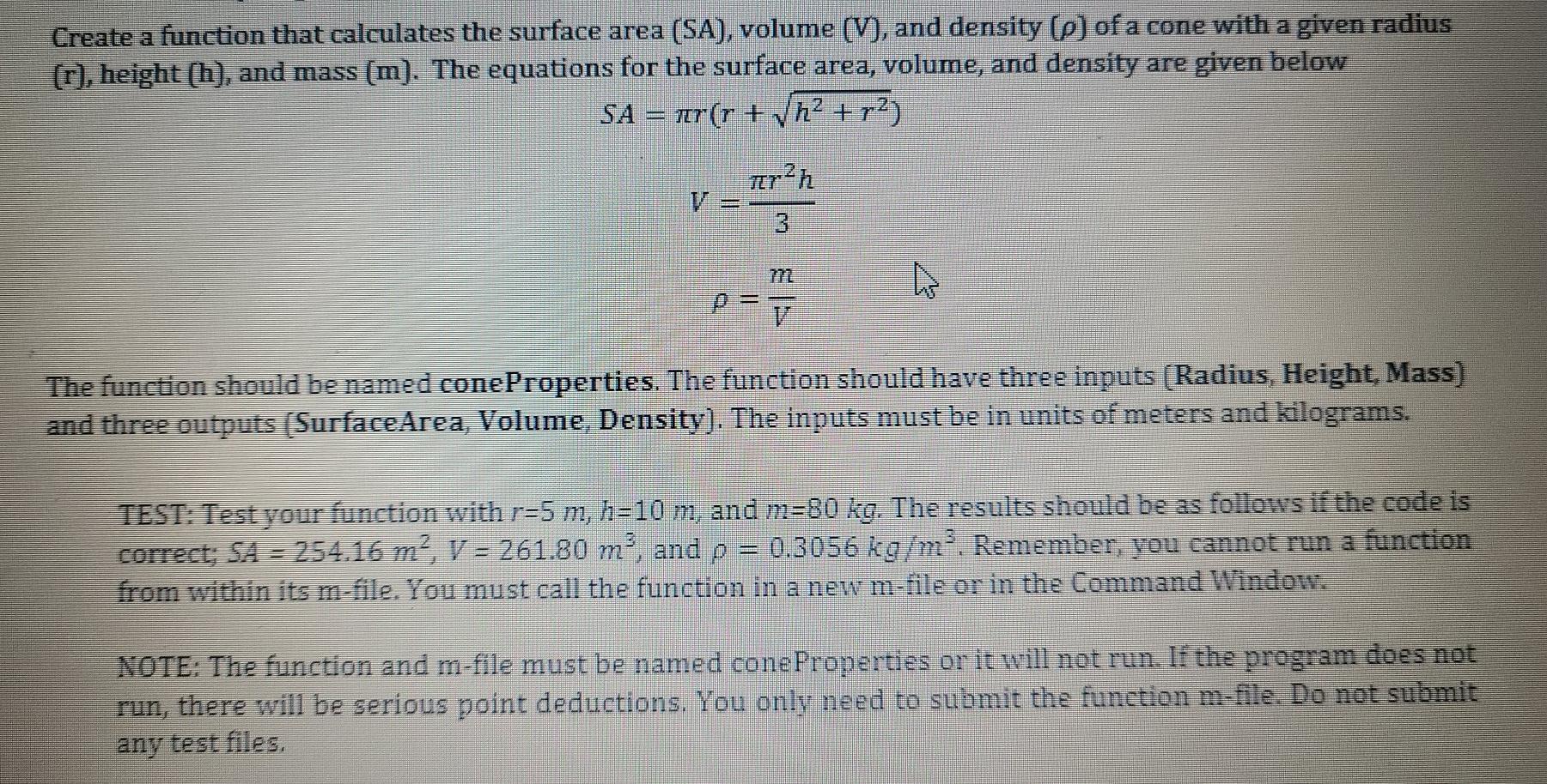 Solved Create a function that calculates the surface area | Chegg.com