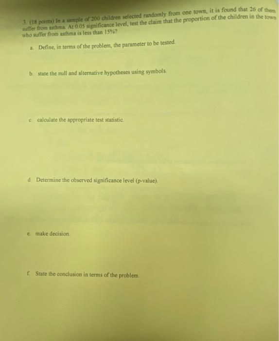 Solved 3. (18 points) in a sample of 200 children selected | Chegg.com