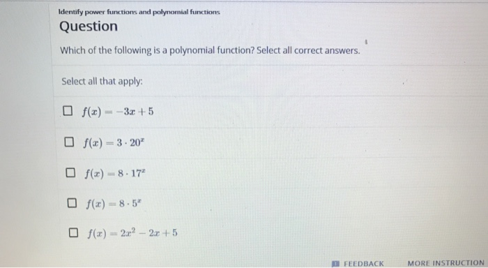 Solved Identify Power Functions And Polynomial Functions | Chegg.com