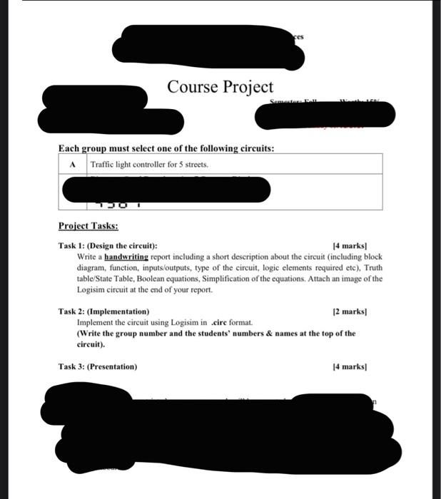 Solved Course Project PAL Each group must select one of the | Chegg.com